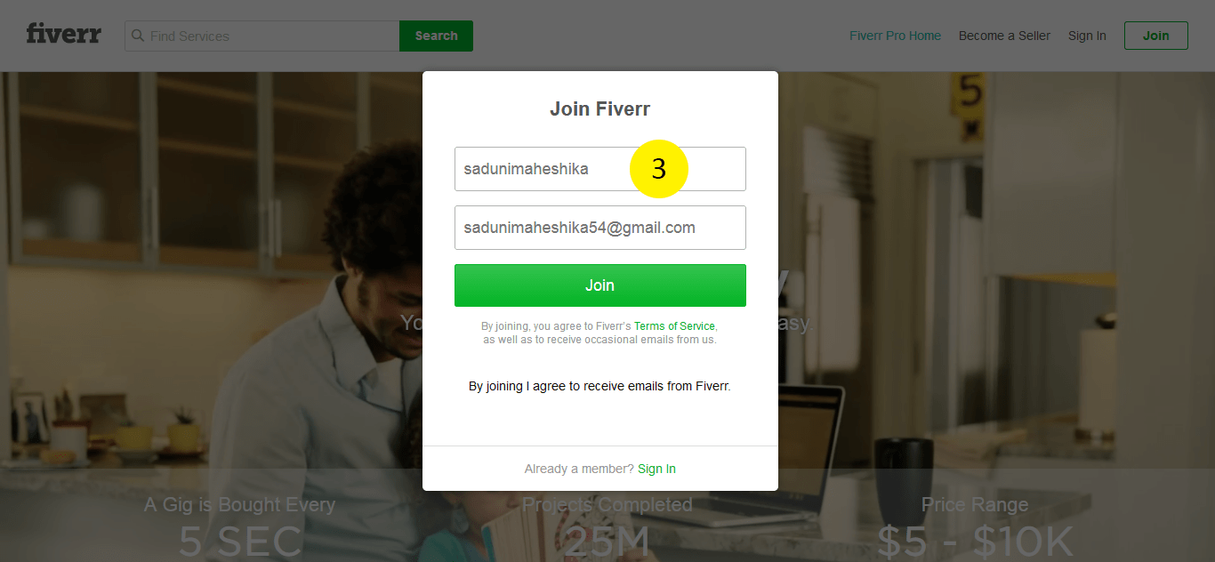 Create a Fiverr account