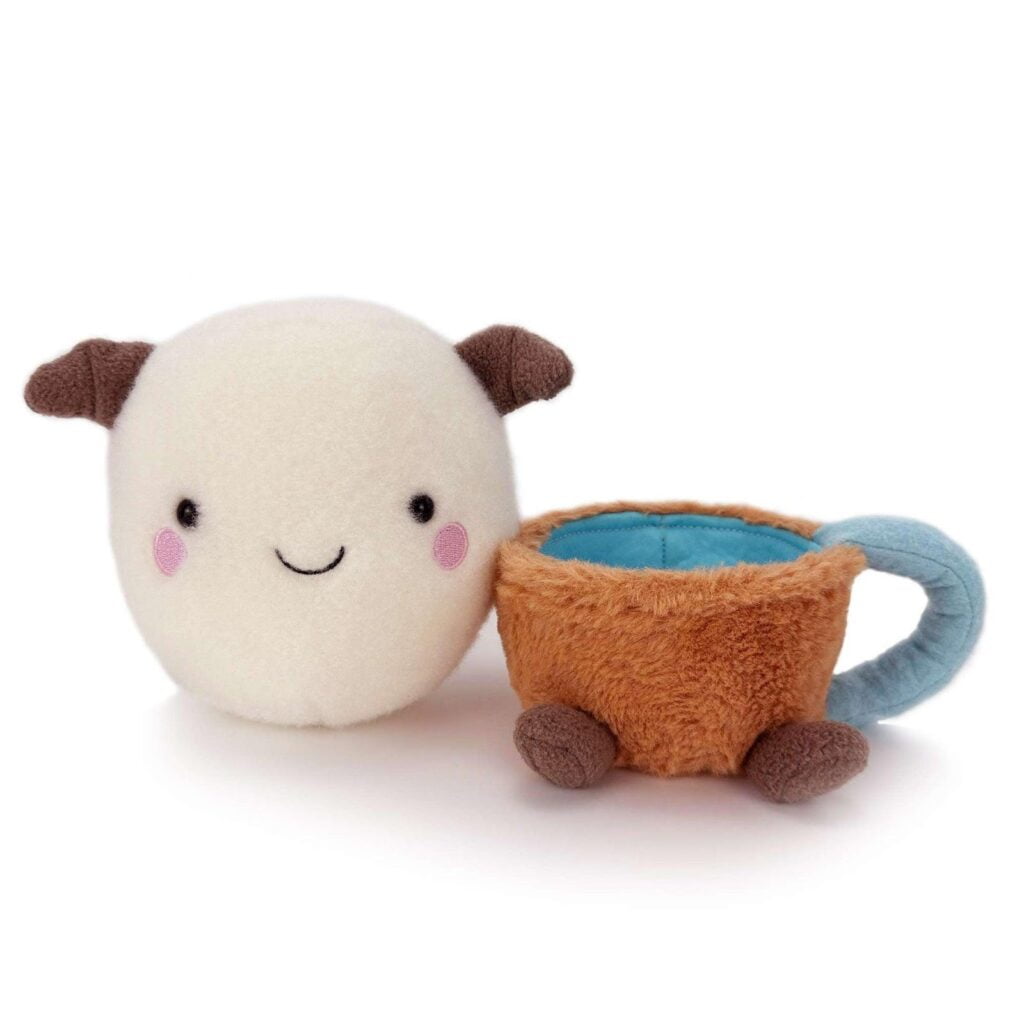 Kawaii White Dog Stuffed Animal in a Mug